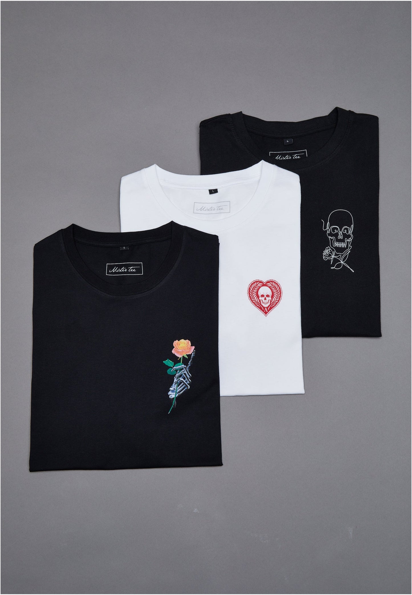 Mister Tee, 3x T-Shirt, Skull Set Tee, schwarz, white